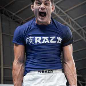 Rashguard azul para Jiu-Jitsu marca Raza, ideal para No-Gi, grappling y MMA